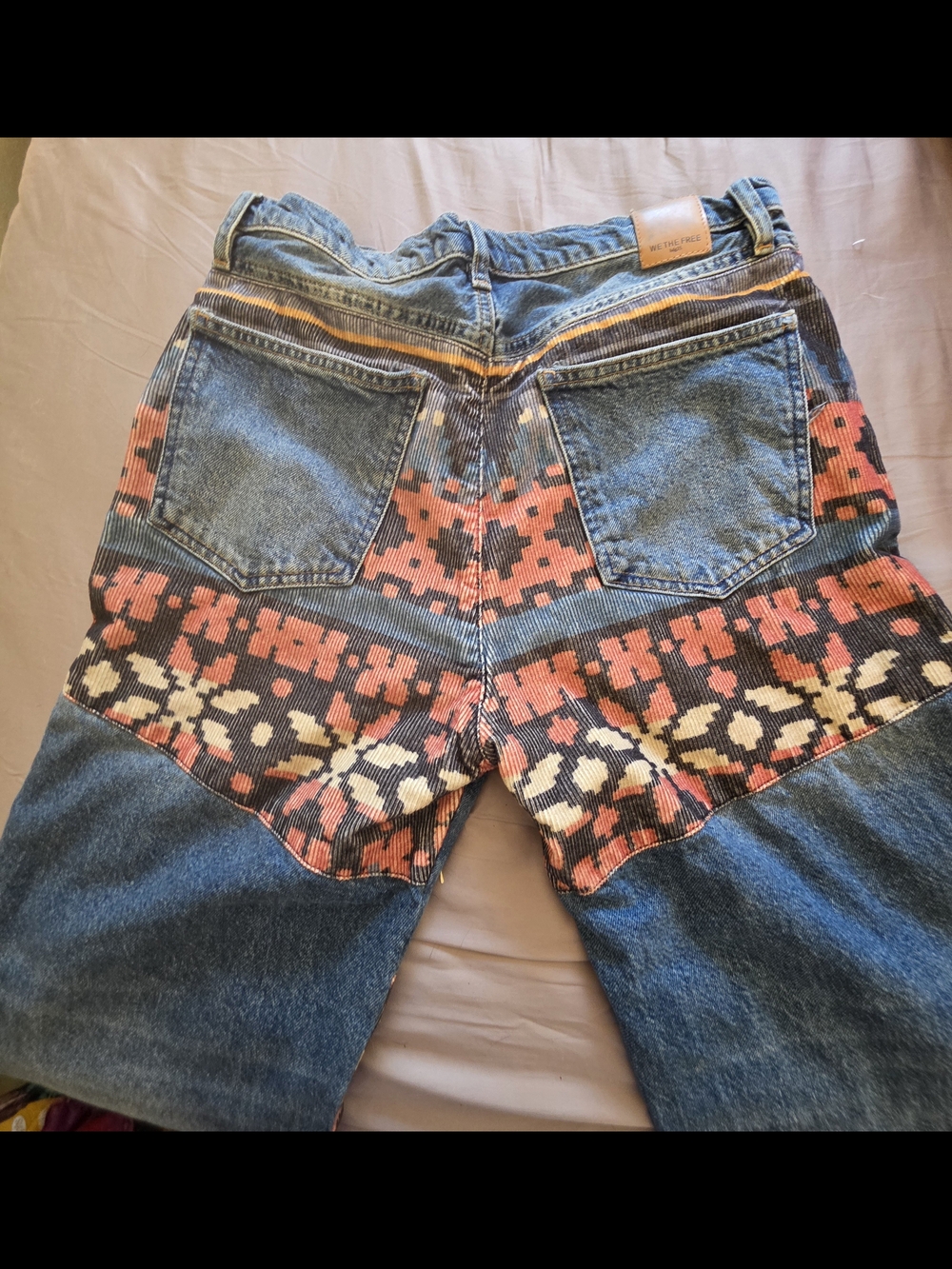 Free People We The Free Patchwork Ikat Straight Leg Jeans 31 Boho Southwestern